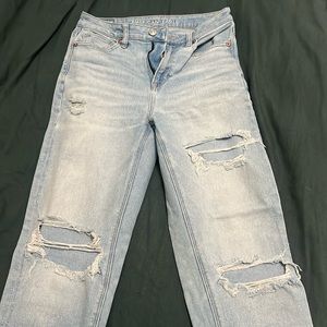 American Eagle Straight Leg Mom Jeans with holes